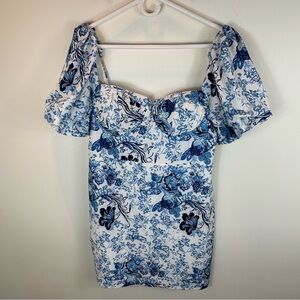 TEA & CUP Floral Print Puff Sleeve Mini Dress